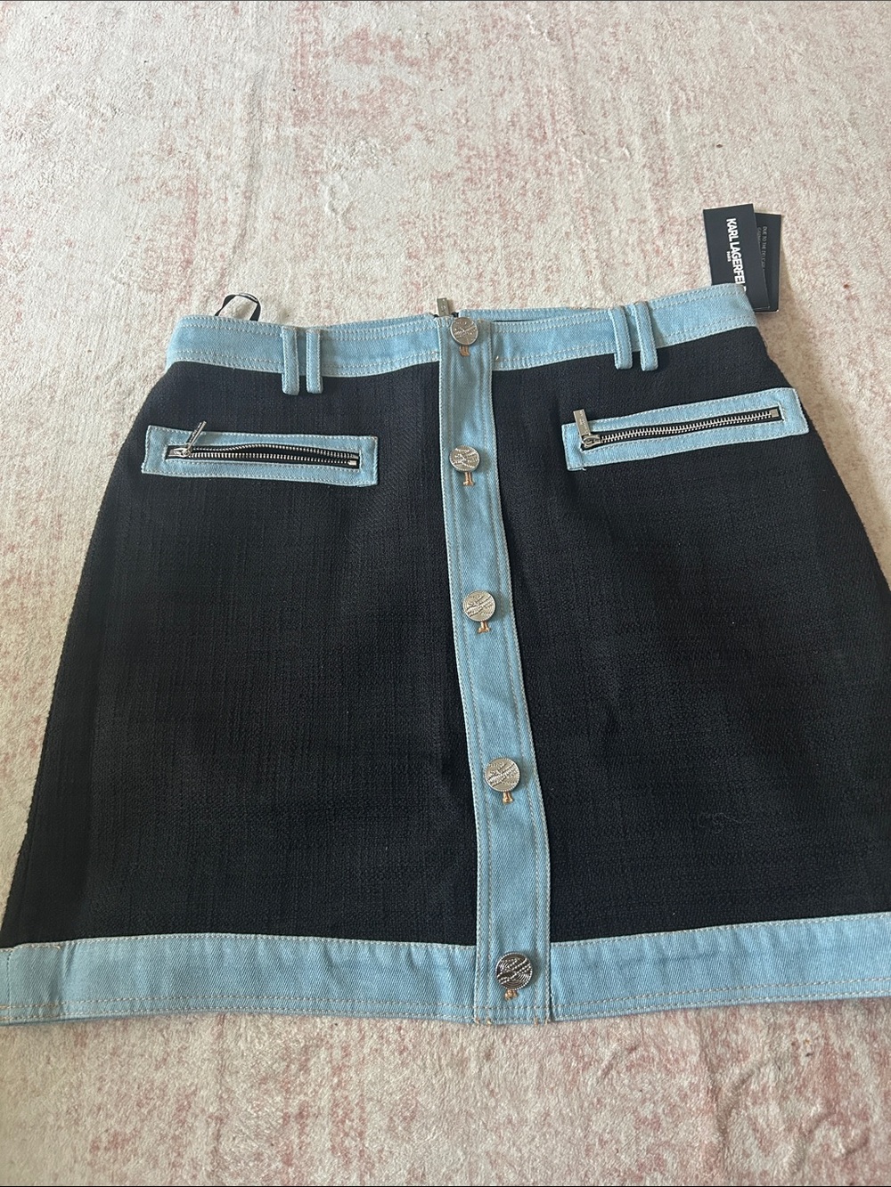 Karl Lagerfeld Black Mini Skirt with Light Blue Denim Trim